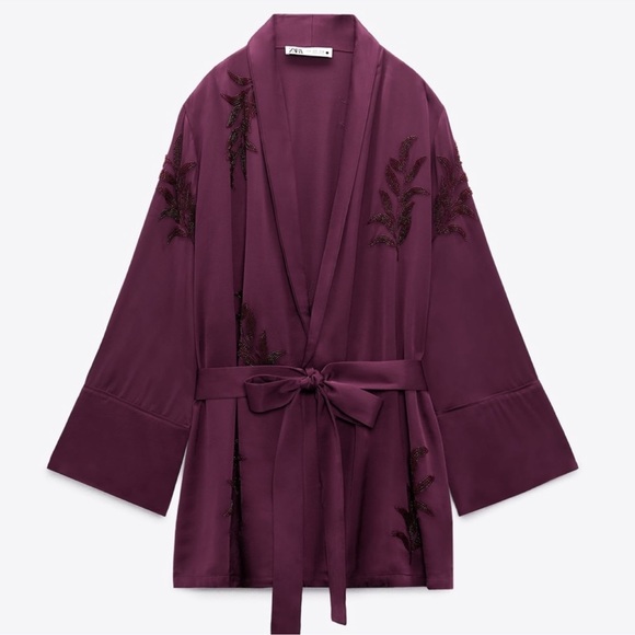 Zara 2 Piece Embroidered Beaded Kimono and Pants Co Ord Set - Picture 7 of 9